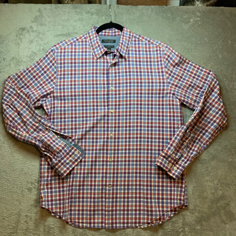 Banana Republic Camden Fit Mens Medium Plaid Long Sleeve Button Down Shirt Multi